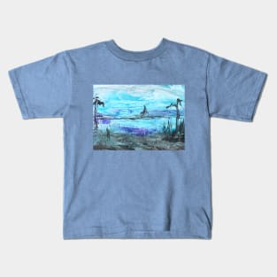 Landscape in blue shades. Encaustic, art decoration, sketch. Kids T-Shirt